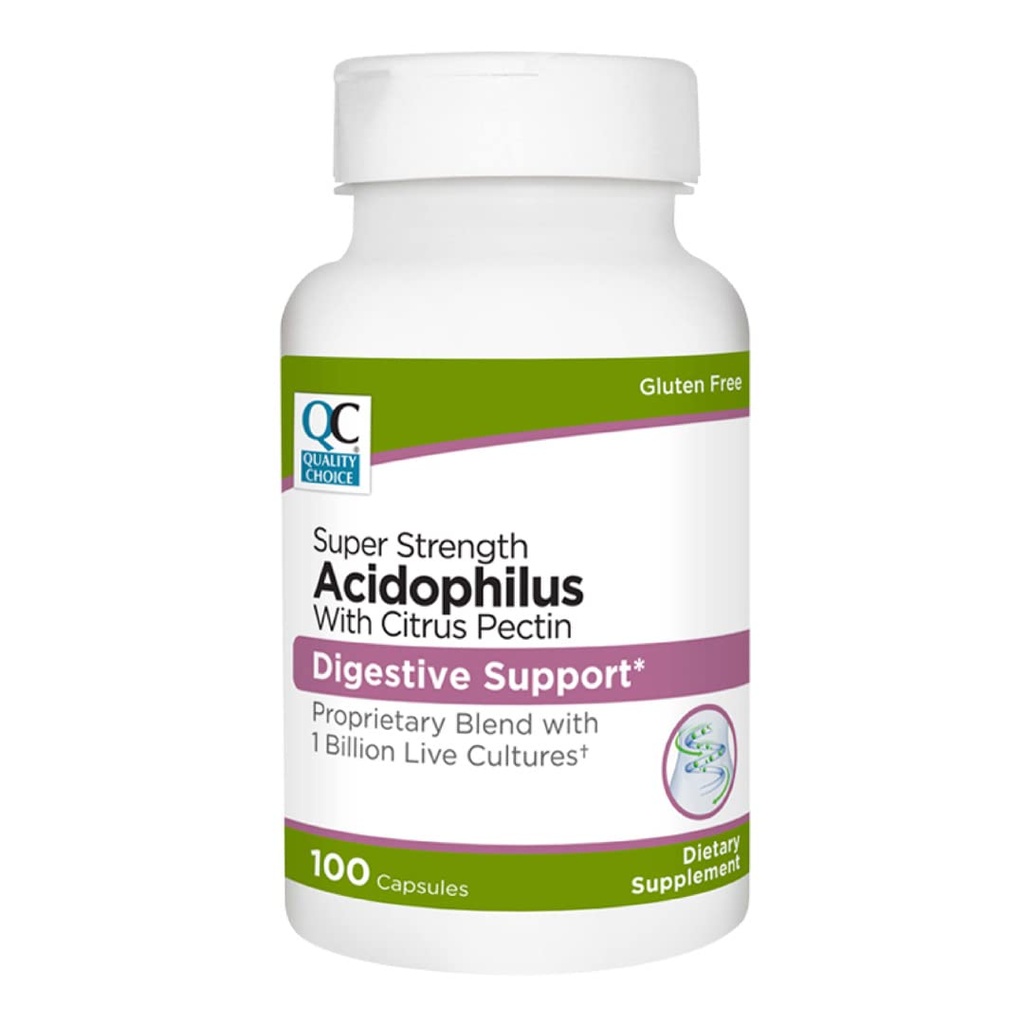 Kvalitetsvalg Digestiv støtte Acidophilus med Citrus Pectin – 100 kapsler – daglig probiotiske formel med Citrus-Derived Fiber – lett å svelge kapsler