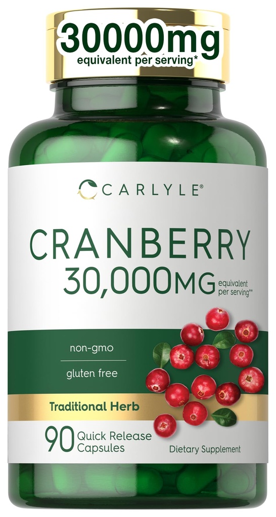 Carlyle Cranberry Supplement | 30 000mg | 90 kapsler | Ikke-GMO og Glutenfri formel | Cranberry piller fra konsentrat ekstrakt