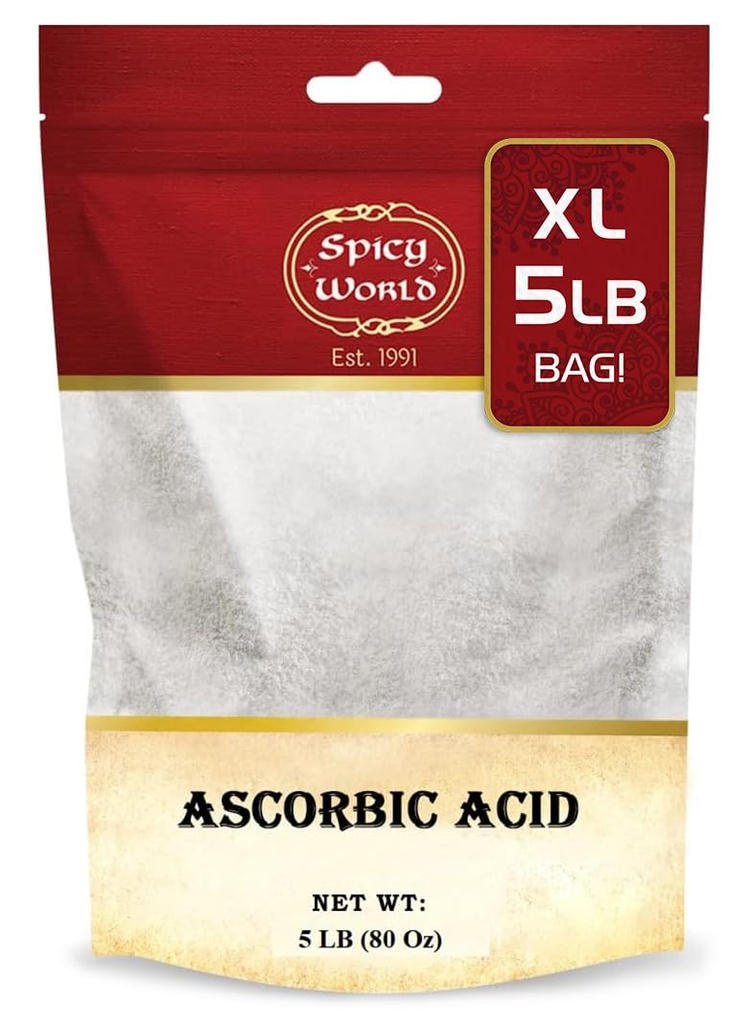 Spicy World Askorbinsyre vitamin C pulver 5 LB - Diett Supplement, ren VIT C pulver USP bulk