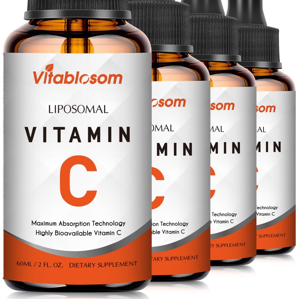 Liposomal vitamin C 2000mg flytende for voksne, høy absorpsjon VIT C, maksimal vitamin C, for immunsystem og antioksidant, 60ML (4 flasker)