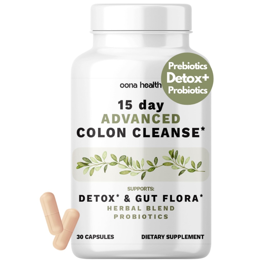 15 dagers avansert Colon Cleanse, Probiotika og naturlige urter, støtter Detox & Gut Flora for kvinner og menn, med Cascara Sagrada, Psyllium Husk & Senna Leaf, 30 kapsler 1-2 daglig