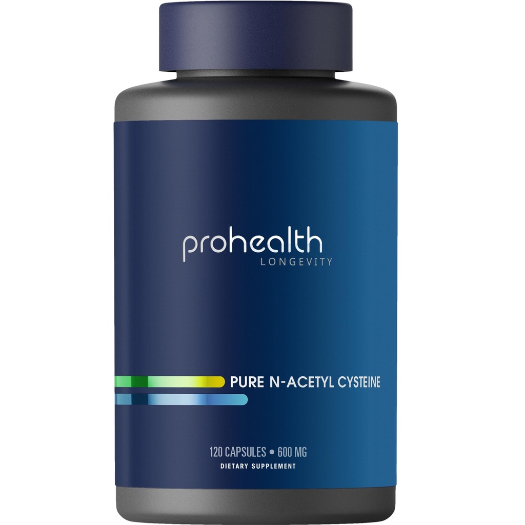 ProHealth Pure NAC – N-Acetyl Cysteine – Liver- og immunstøtte, antioksidant og glutathionforsterkning, cellulær helse | 600 mg per kapsel | 120 serveringer | Tredjeparts testet