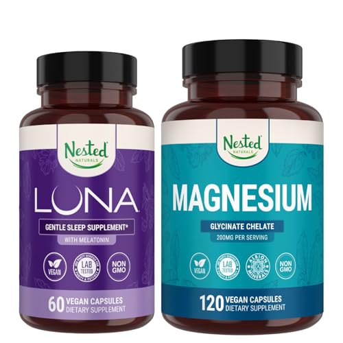 Nestet Naturals Luna søvnhjelp & magnesiumglykinat Chelate for søvn, avslapping, og gjenoppretting (180 kapsler)