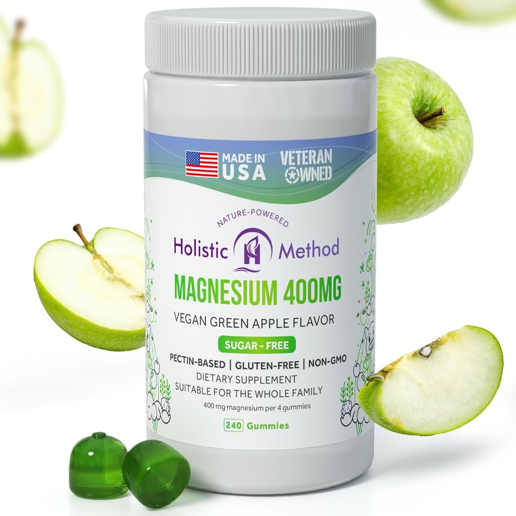 Magnesium Citrate Gummies - Sukkerfri, Vegansk og ikke-GMO for bedre søvn og avslapping - Ingen sukkeralkohol - Magnesium Supplement for voksne, tenåringer og barn - Grønn Apple - 240 Chews