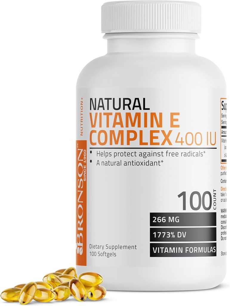 Bronson naturlig vitamin E-kompleks 400 IU. Supplement (d-alfa tokoferol Plus d-Beta, d-Gamma, & d-Delta tokoferoler), naturlig antioksidant, 100 Softgels