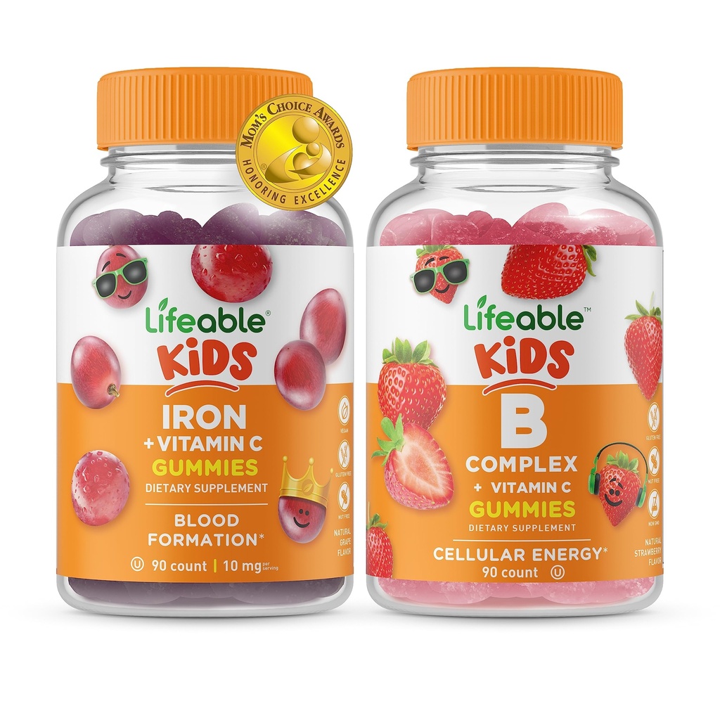 Livlig jern og vitamin C Kids + B komplekse barn, Gummies Bundle - Great Tasting, Vitamin Supplement, Glutenfri, GMO Gratis, Chewable Gummy