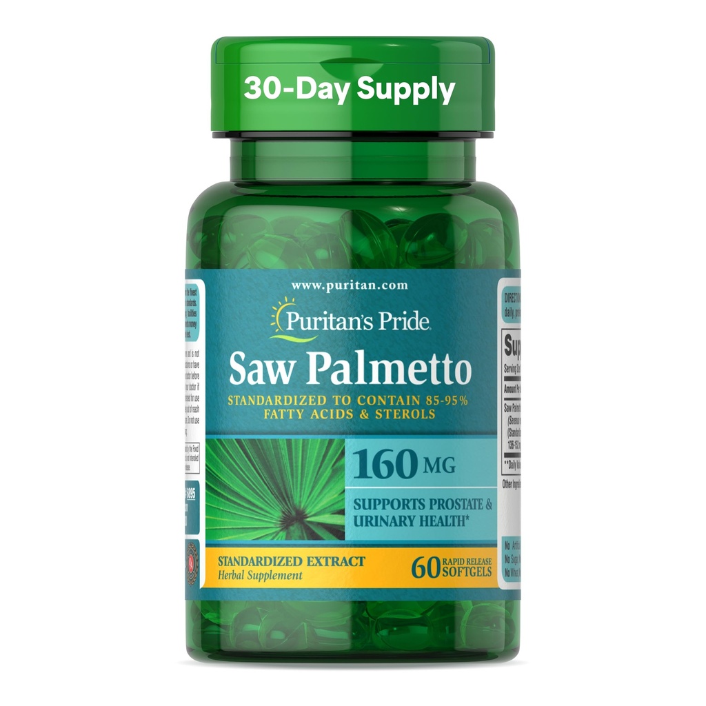 Puritans Pride Saw Palmetto Extract 160 mg, Tradisjonell urte kosttilskudd for menn prostata og urin helse støtte, 60 Rapid Release Capsules