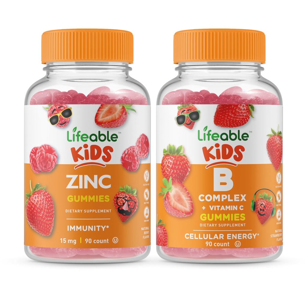 Livbar Sink Kids + B komplekse barn, Gummies Bundle - Great Tasting, Vitamin Supplement, Glutenfri, GMO Gratis, Chewable Gummy