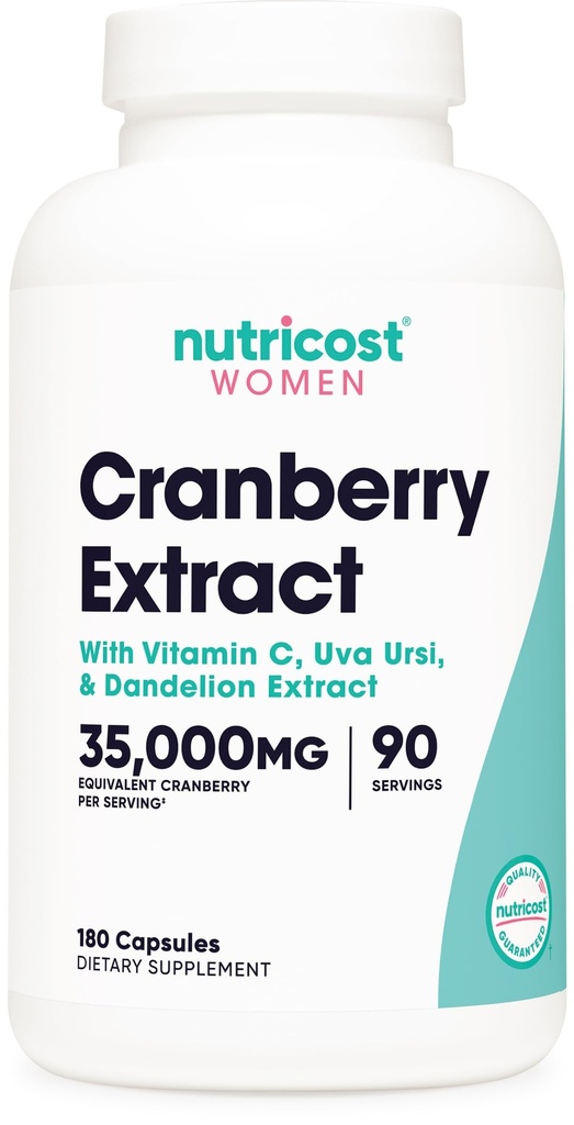 Nutricost Cranberry Extract for kvinner (35.000 mg Ekvivalent), 180 kapsler - med vitamin C, Uva Ursi & Dandelion Root Extract - Ikke-GMO & Glutenfri Helse Supplement