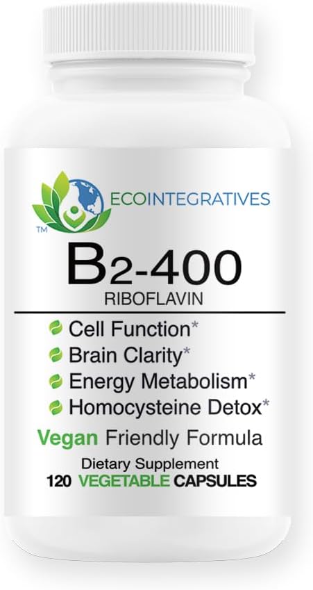 B2-400 ren riboflavin - nervesystem helse, Homocysteine detox, kardiovaskulær, hjelper øke energi, mental klarhet, metabolisme og cellefunksjon (120)