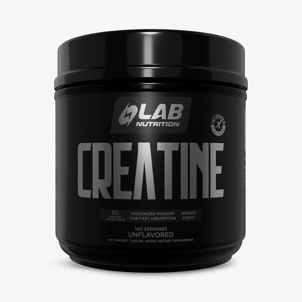 Lab Ernæring Kreatin Monohydrat Mikronisert pulver 500G, 5000mg Per Serv (5g) Keto Vennlig, Mikronisert Kreatin Monohydrat, 100 Serveringer, 17.64 Ounces, Unflavored