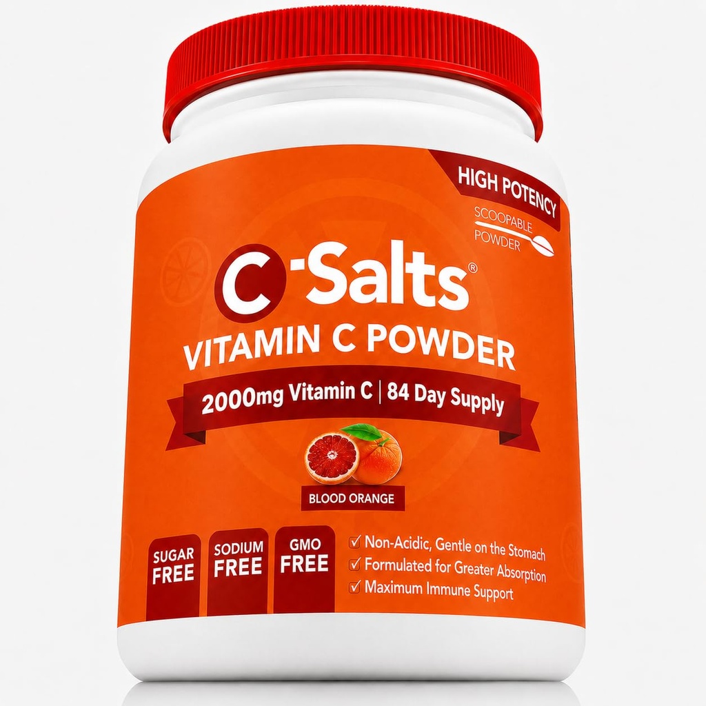 C-Salts vitamin C pulver Supplement - 100% ren høydose buffert vitamin C pulver for immun støtte - organisk, sukkerfri, vegansk, ikke-GMO, magen-vennlig, blod orange 8oz