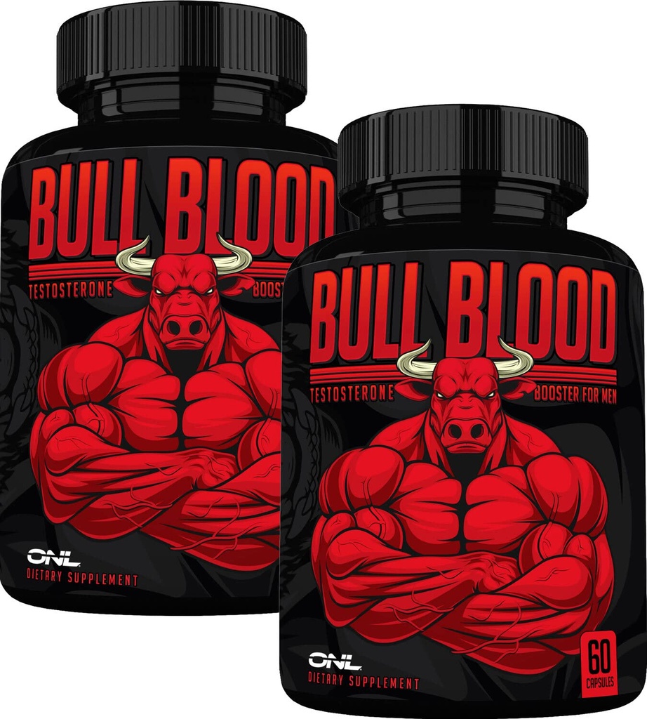 ONL Bull Blood Testosteron Booster - høy potens mannlig forsterkning testosteron Supplement for utholdenhet og utholdenhet - Test Booster med Maca Root, Horny Goat Weed & Tongkat Ali - 120 kapsler (2-Pack)