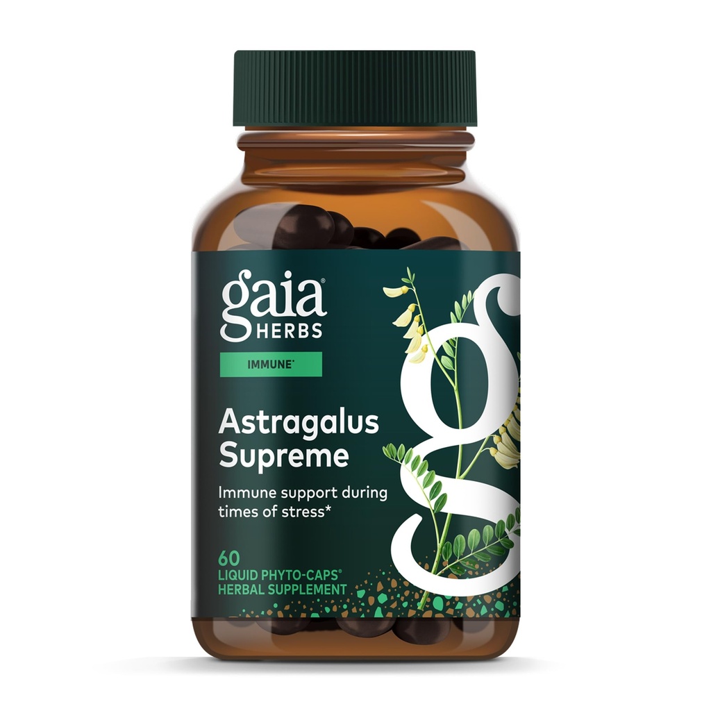 Gaia Herbs Astragalus Supreme - Immun & Antioksidant Støtte* - Herbal Supplement med Astragalus Root, Schisandra Berry & Ligustrum - 60 Vegan Liquid Phyto-Capsules (15-dagers Supply)