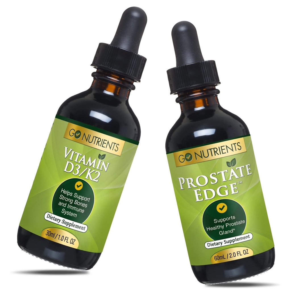 Go Nutrienter flytende vitamin D3 med K2 (MK-7) Drops & Prostate Edge Prostate Supplement for menn med Pygeum og så Palmetto Extract vitamin D3 og K2 flytende vitamin Drops Det hjelper emosjonell stat