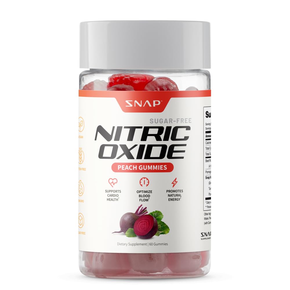 Snap Supplements Beet Root Gummies, Nitric Oxid Supplement med organiske bønner, vitaminer, pomegranat og antioksidanter for energi, sirkulasjonsstøtte, 60 sukkerfrie gummies, fersken