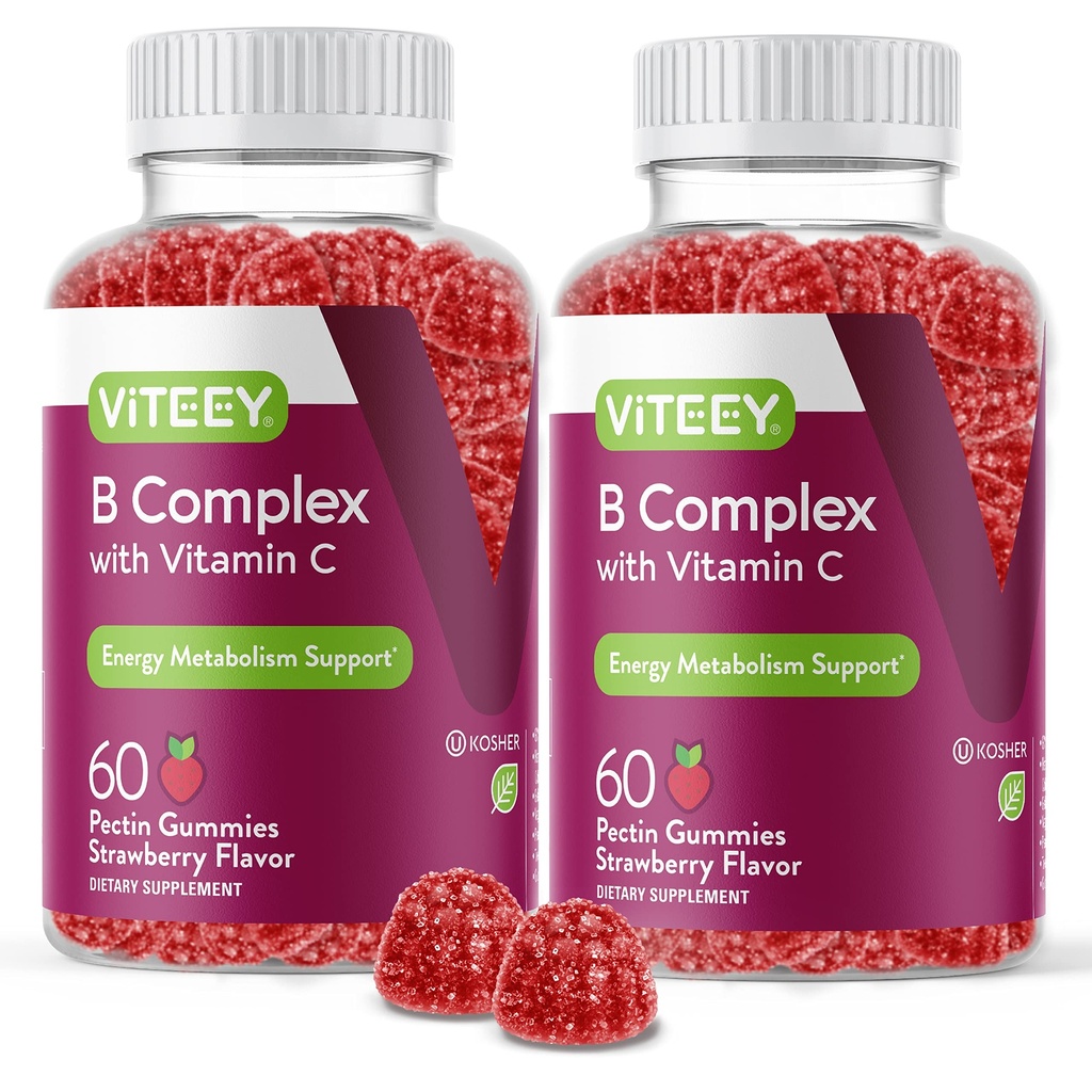 Viteey vitamin B-komplekser med vitamin C - Energi, metabolisme og immunstøtte - B6, B12, Niacin, Folinsyre, Biotin, Kalsium - Vegansk, Glutenfri - 120 Antall