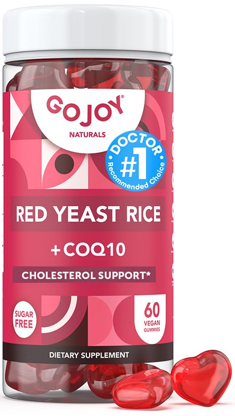 Sukkerfri rød yeast ris med CoQ10 Gummies - Kolesterol kosttilskudd med rød ris Yeast 1000 mg. - Kolesterol Gummies Complex - Vegansk, ikke-GMO, Glutenfri og Citrinfri Supplement