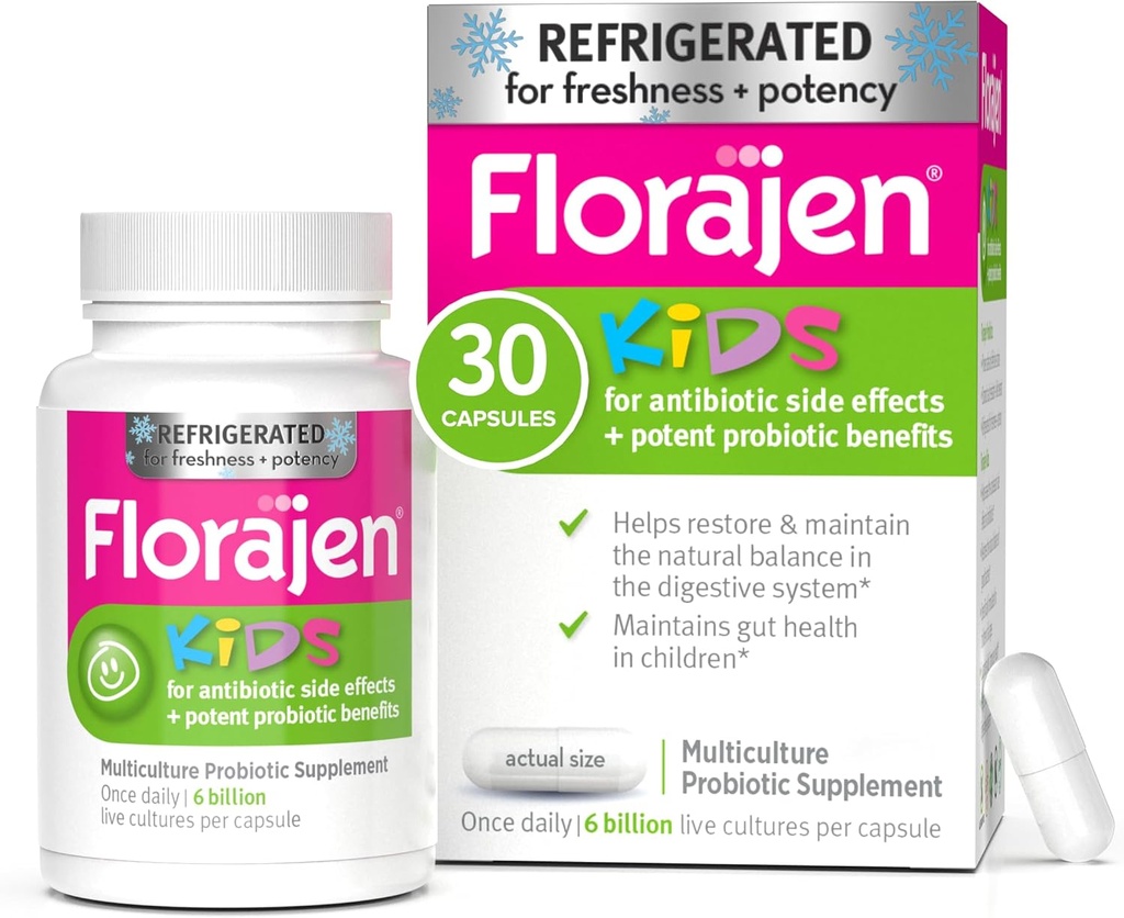 Florajen Kids Probiotika, daglig Gut Helse & Immune Support Supplement, lindring og Bloating Relief, 30 kapsler (kjøles)