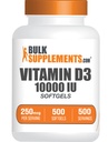 BulkSupplements.com vitamin D3 10000IU Softgels - Cholecalciferol, D3 Supplement, vitamin D 10000 IU - 1 vitamin D3 Softgel (250mcg vitamin D) per servering - 500-dagers Softgels