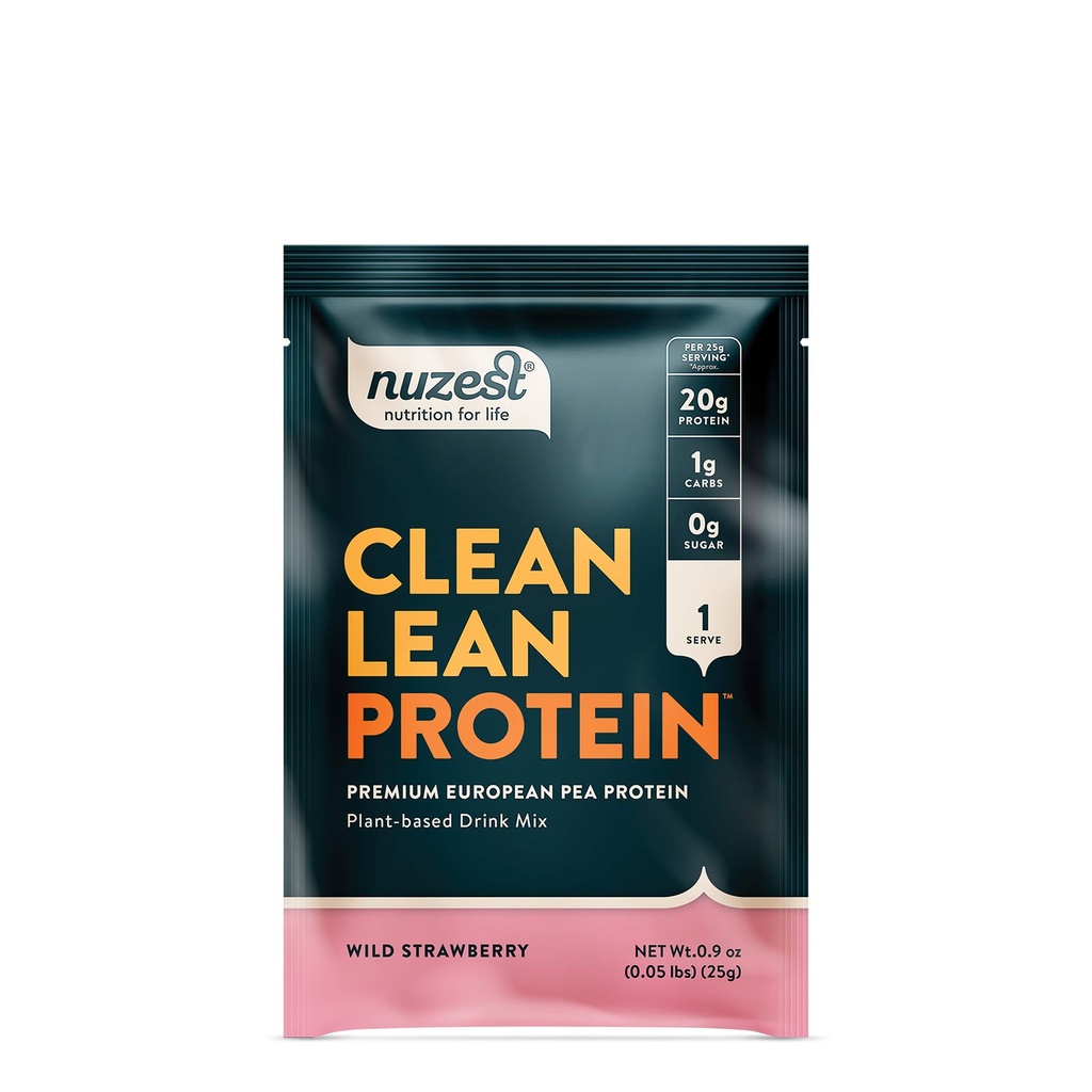 Nuzest - Pea Protein Powder - Clean Lean Protein, Premium Vegansk Plante Basert Protein Powder, Dairy Free, Glutenfri, GMO Free, Naturlig søte Protein Shake, Wild Strawberry, 1 Servering, 0,9 oz