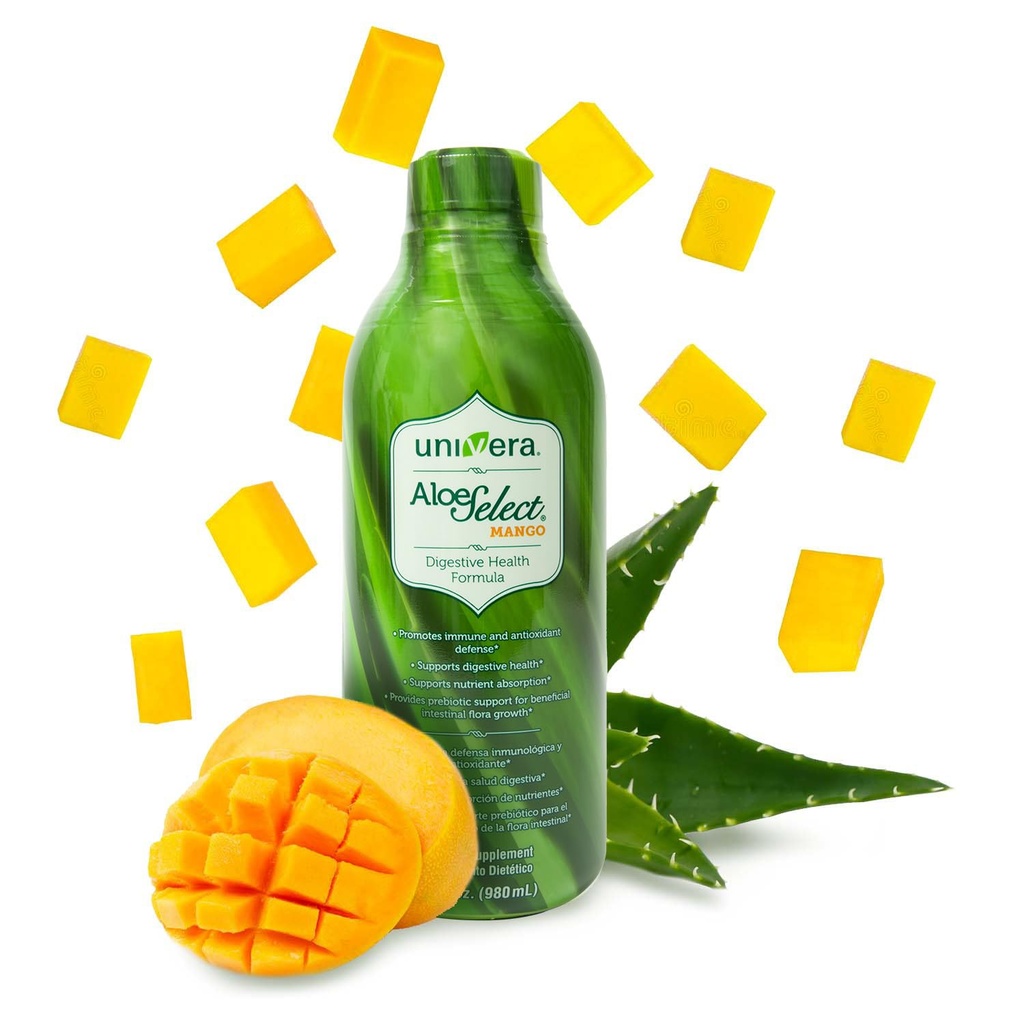 Univera Aloe Vera Juice, Preminum Organic Aloe Vera, Digestive Enzymer for Gut Helse, Immunstøtte, Prebiotiske Supplement, Reduserer betennelse, Mango Flavor, 30 dagers forsyning (33 fl oz)