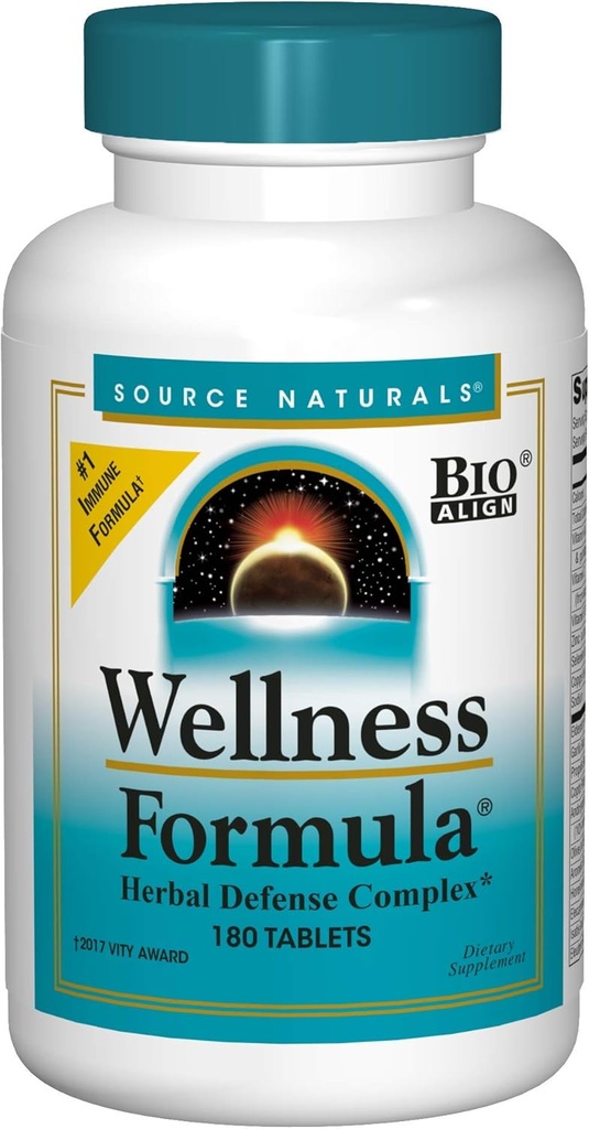 Kilde Naturals wellness Formula Bio-Aligned, Echinacea gratis vitaminer og urteforsvar - immunsystem støtte Supplement og immunisme Booster - 180 Teller