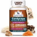 Kreft Sciences Cordyceps Mushroom Supplement Kapsler - 1.500mg Økologisk Mushroom Complex for velvære, høy styrke 40% Beta-Glucans, Immunstøtte Supplement for energi & Stamina Booster, 120 Count