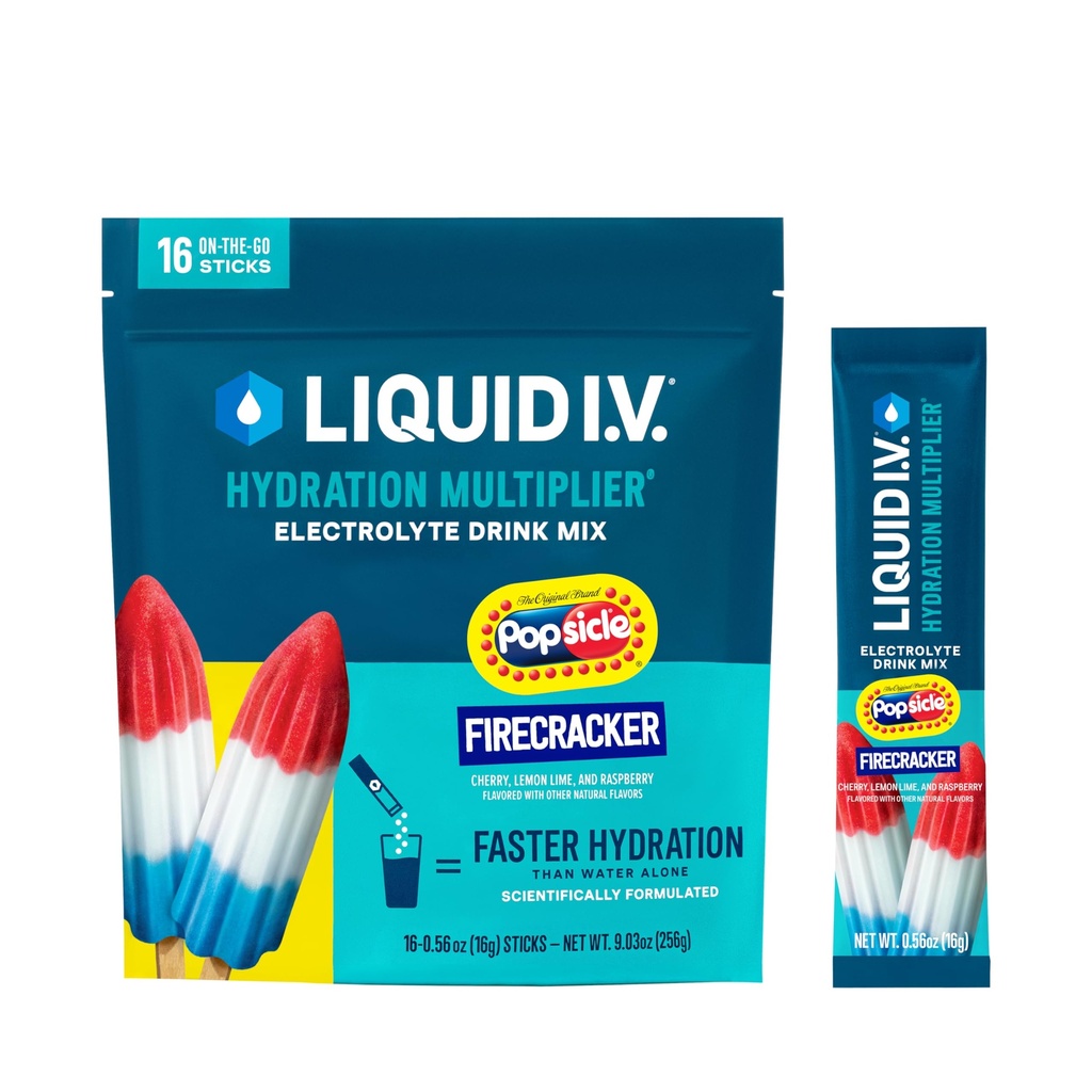 Liquid I.V.® Hydration Multiplier - Popsicle Firecracker | Elektrolytt pulverdrikk blanding | 1 pakke (16 Serveringer)