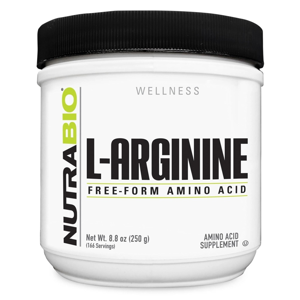 NutraBio L-Arginin Supplement, 750mg Nitric Oxid Precursor, støtter blodflyt, vaskulær helse, og muskelvekst, 250g