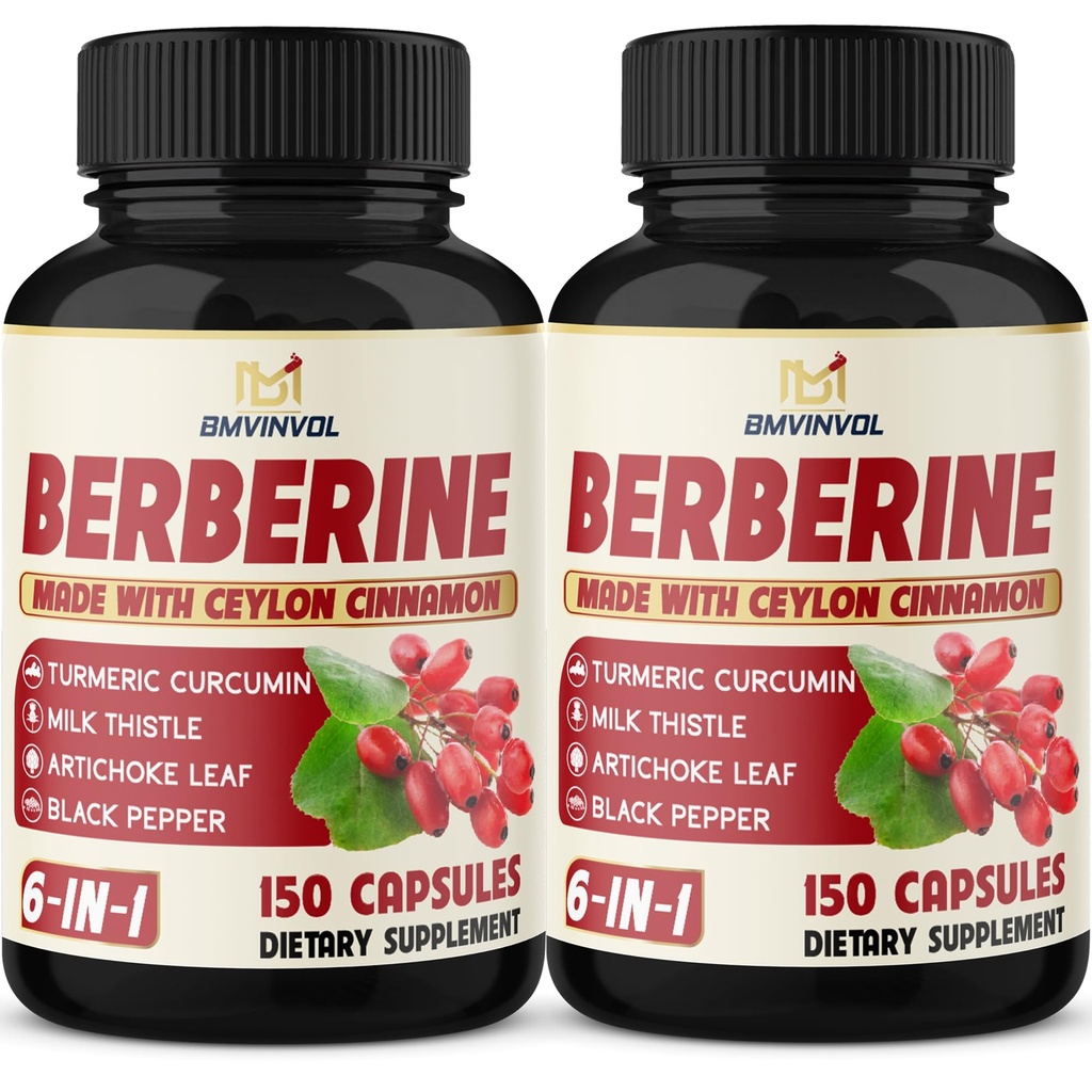 2 Pack Berberine HCl- Plus Ceylon Cinnamon, Turmeric, Melke Thistle, Artichoke, Black Pepper, Berberine HCI Root Kosttilskudd piller - Immunsystem