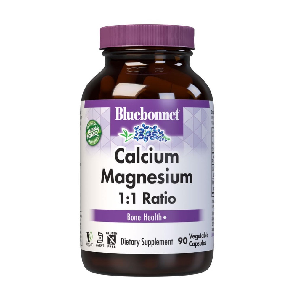 Bluebonnet Kalsium Magnesium 1:1 Forhold Vegetariske kapsler, 90 Antall
