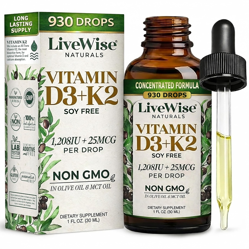 vitamin D3 med K2 flytende dråper, alle naturlige, ikke-GMO, 1208iu D3 og 25mcg K2 (mk7) per servering, støtte dine bein, immunsystem og energinivå, med eller uten peppermynteolje