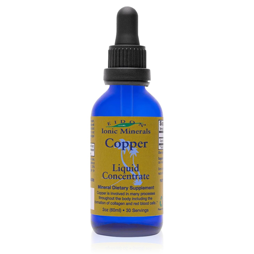 Eidon Ionic Minerals Kobber - Kobber Supplement, flytende konsentrat, Mineral kosttilskudd for rød blodcelle støtte og sunn hud - 2 Ounce Flaske