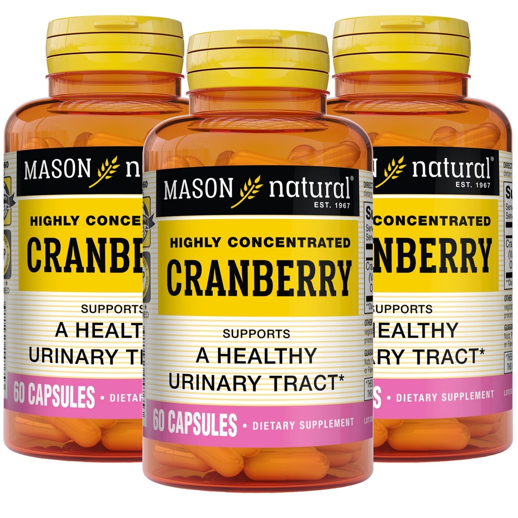 MASON NATURAL Cranberry høyt konsentrert 900 mg, 3 måneders forsyning, Antioksidant og immun helse, støtter sunn urinbåndstrakt, 3 pakke