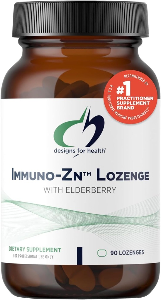 Designs for Helse Immuno-Zn Lozenge - 25mg Sink + Elderberry Hurtigoppløselige tabletter, Immun støtte Supplement - Ikke-GMO Delicious Natural Berry Flavor (90 Lozenges)