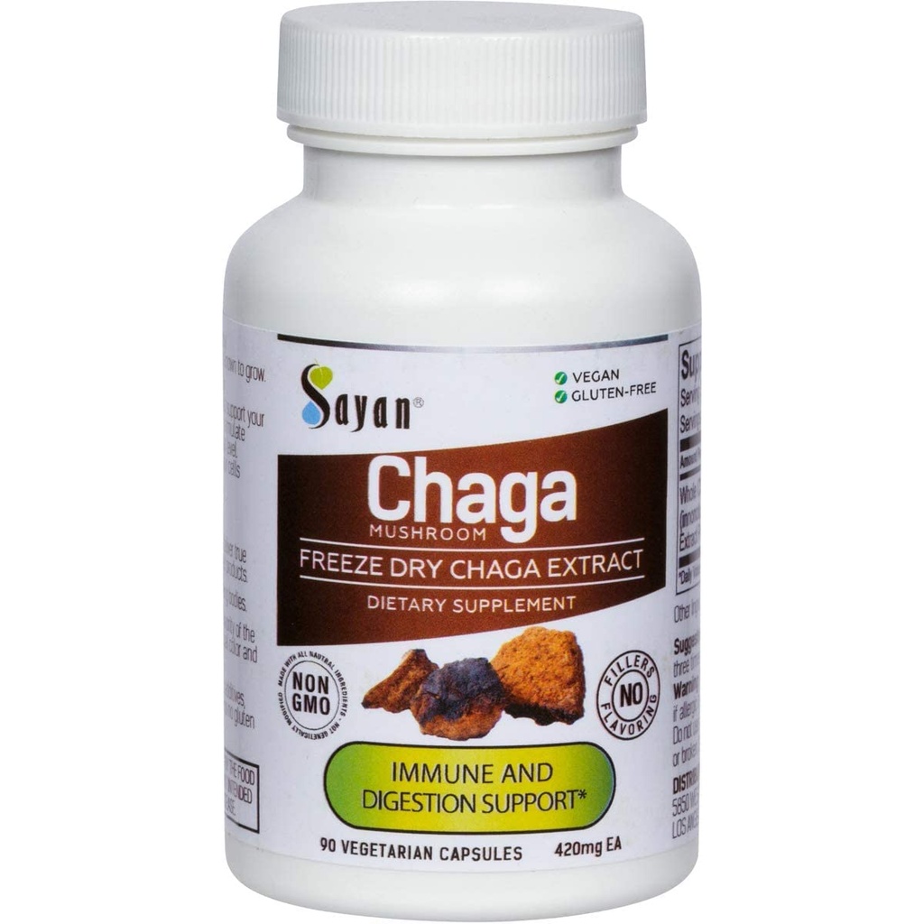 Sayan Siberian Chaga Mushroom Extract – 90 Kapsler/420mg ea – Naturlig og Wild-Harvest Antioksidant Supplement – immunsystem støtte og regulere kroppsfunksjoner – Vegan, ikke-GMO, Ingen fyllemidler eller additiver