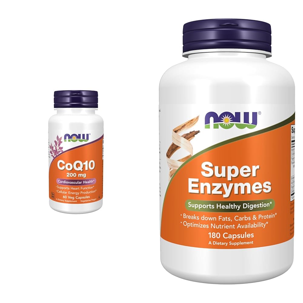 NU Supplements, CoQ10 (Coenzym Q10) 200 mg, Cardiovaskulær helse *, 60 Veg Kapsler og kosttilskudd, Super Enzymer, Formulert med Bromelain, Ox Bile, Pancreatin og Papain, 180 Kapsler