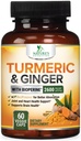 Turmeric Curcumin Supplement 2600mg - med organisk ginger og gurkemeie, BioPerine Black Pepper Extract 95% Curcuminoids - Avansert absorpsjon felles og antioksidant ekstra styrke støtte - 60 kapsler
