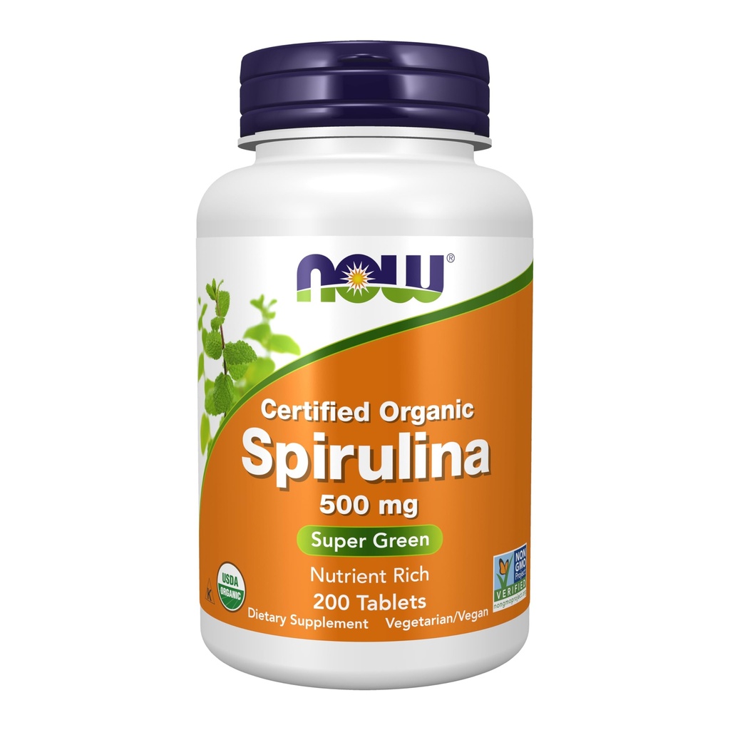 NU Mattilskudd, organisk Spirulina 500 mg med vitaminer, mineraler og GLA (Gamma-Linolenic Acid), 200 tabletter