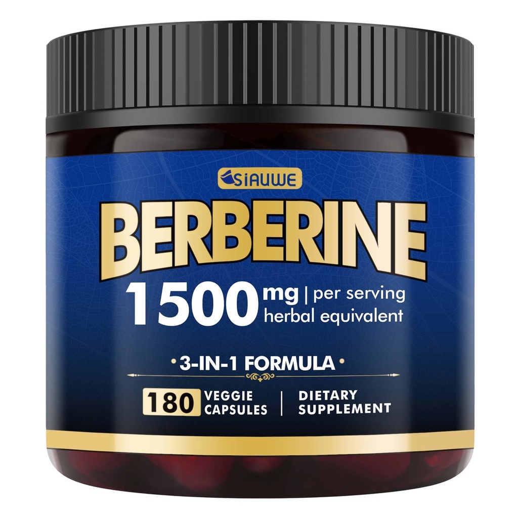 Berberine Supplement - Berberine vekttap, høy potens Berberine 1500MG av Berberine HCL, Plus Citrus Bergamot - for Metabolic, Digestive og immun støtte - Vegan, ikke-GMO, 180 kapsler