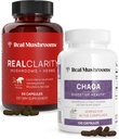 Ekte Mushrooms RealClarity (60ct) og Chaga (120ct) Capsules Bundle - Mushroom Supplement for mental klarhet, fokus, Digestiv helse og immunstøtte - Vegansk, ikke-GMO, verifisert nivå av Beta-Glucans