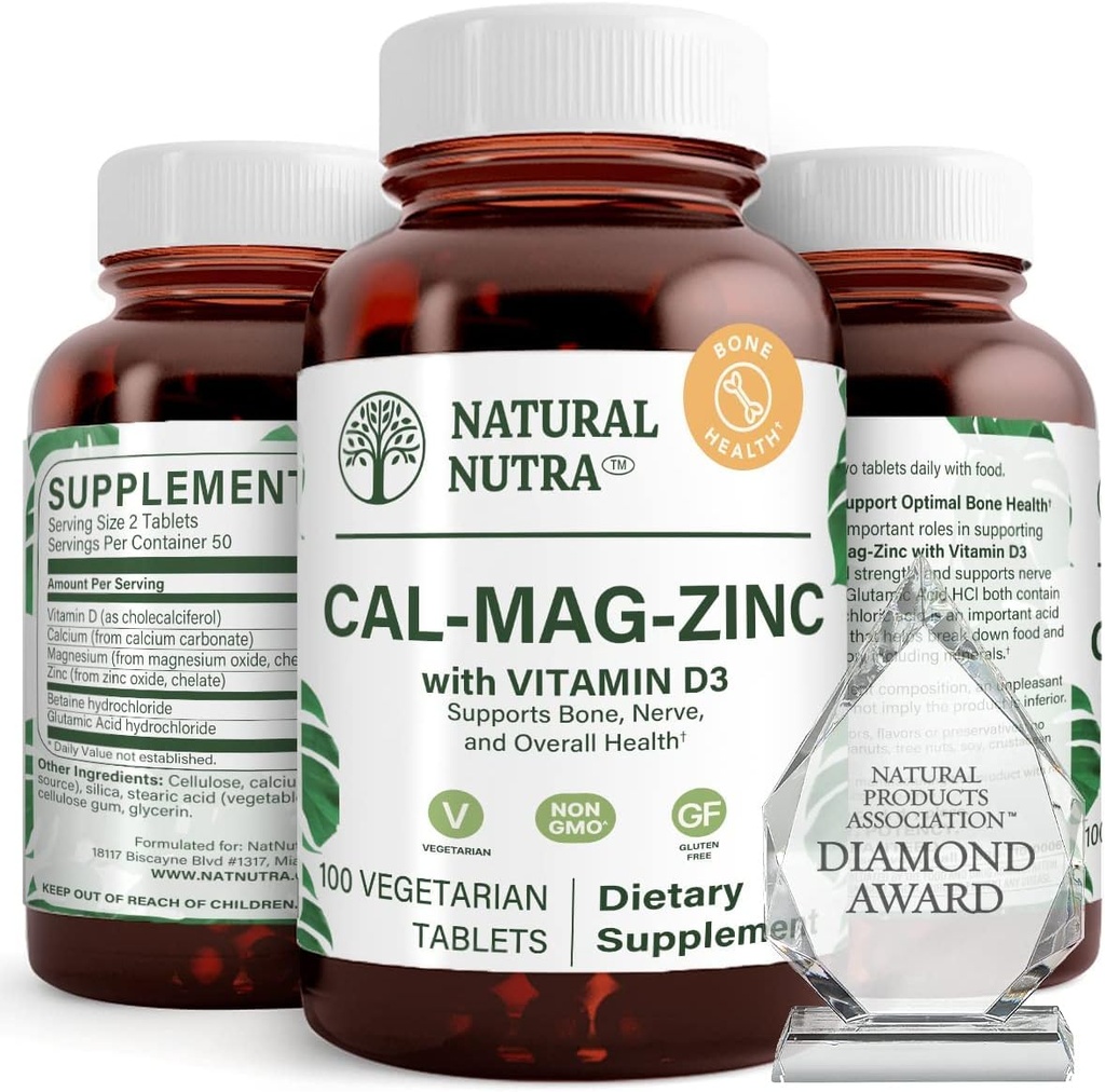 Naturlig Nutra Kalsium Magnesium Sink (Cal-Mag Sink) Supplement med vitamin D3 for bein styrke, bidrar til å forbedre Digestion, Helse Glutenfri og sukkerfri, Essential Mineral Complex (100 greve)