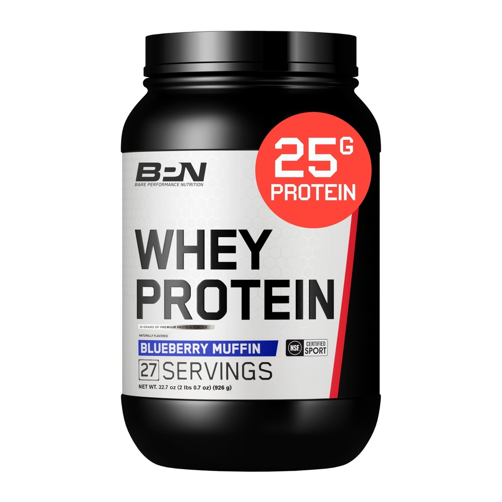 BARE PERFORMANCE NUTRITION, BPN Whey Protein + Casein Protein pulver blanding, Blåbærsmuffin, 25g Protein per servering støtter Lean Muscle Recovery, 27 serveringer, tredjeparts testet