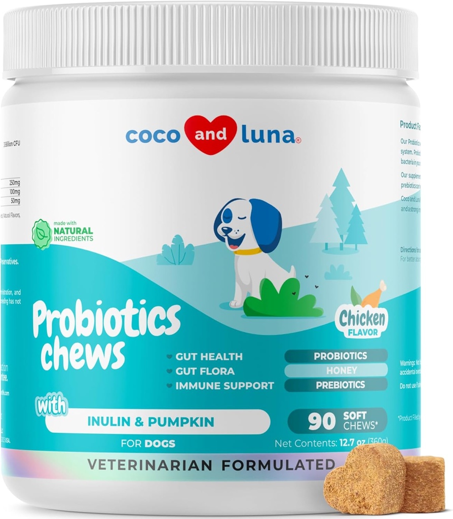 Probiotika for hunder Digestiv helse - Støtte Gut Helse, diarrea, gass, og sesongmessige allergier - med honning, pumpekin og prebiotika for digestiv støtte, dårlig hundepust & amnesi