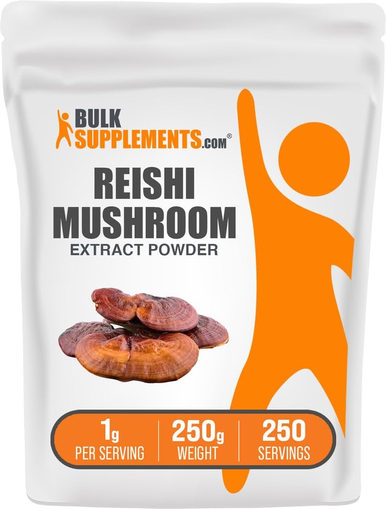 BulkSupplements.com Reishi Mushroom ekstrakt pulver - Reishi Mushroom pulver, Supplement for total velvære - Glutenfri, 1g per servering, 250g (8,8 oz) (Pack of 1)