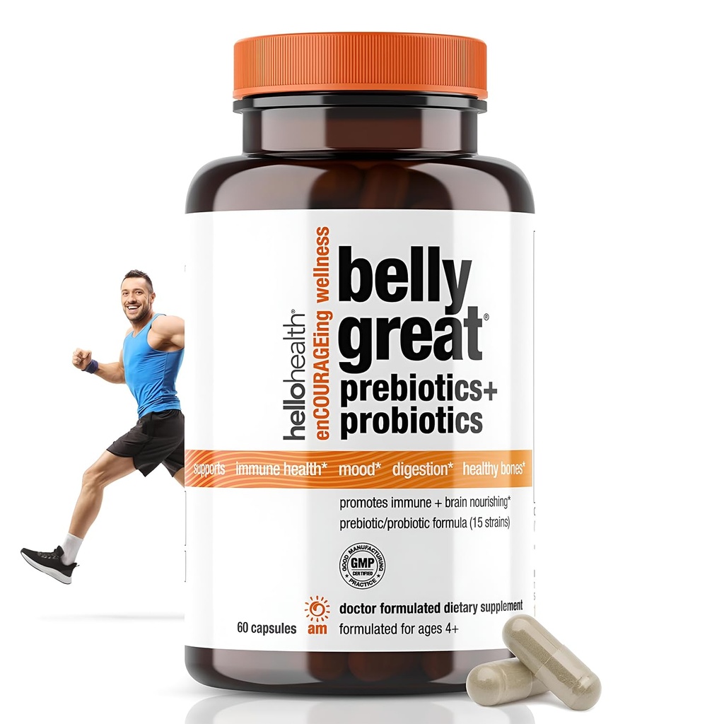 Daglig probiotika for kvinner, menn + barn probiotika -Belly store prebiotika og probiotika for gut helse og immun støtte + vitamin D3, Folat B vitaminer: 15 Strain, Glutenfri -60 Telling