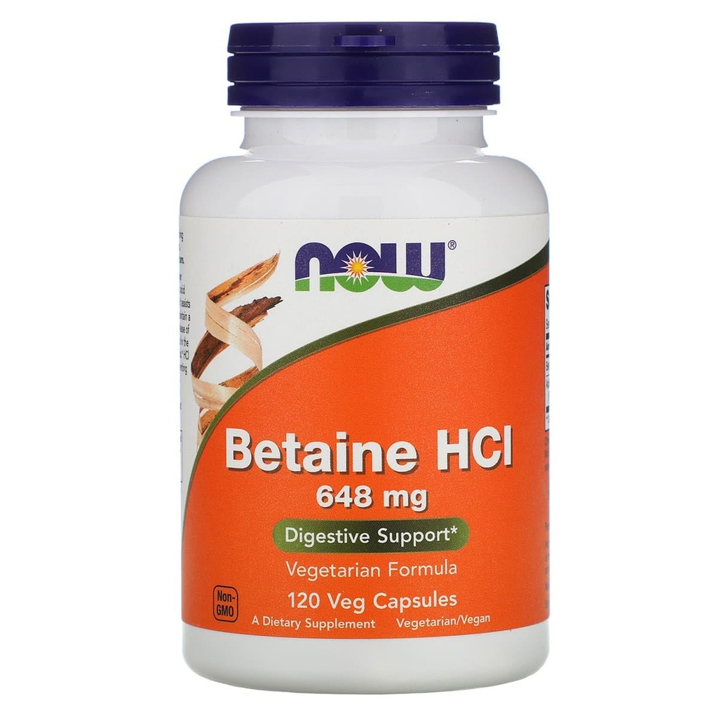 Nå Mat Betaine HCl, 648 mg med 150 mg Pepsin, 120 kapsler, 2 pakker
