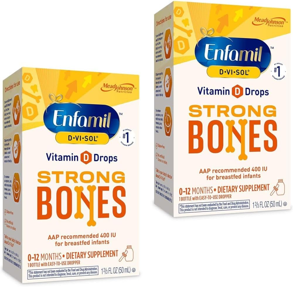 Enfamil Baby vitamin D-Vi-Sol flytende vitamin D-dråper, støtter sterke tenner og beinutvikling, 50ml flaske (pakke av 2)