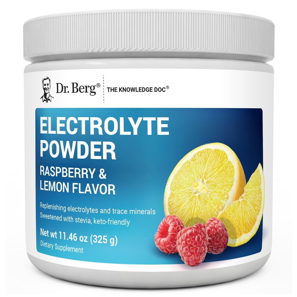 Dr. Berg Zero sukkerhydrasjon keto elektrolytt pulver - Forbedret w / 1000 mg kalium og ekte rosa Himalaya salt (NOT tabell salt) - bringebær og sitron flavor Hydration drikke supplement - 50 serveringer